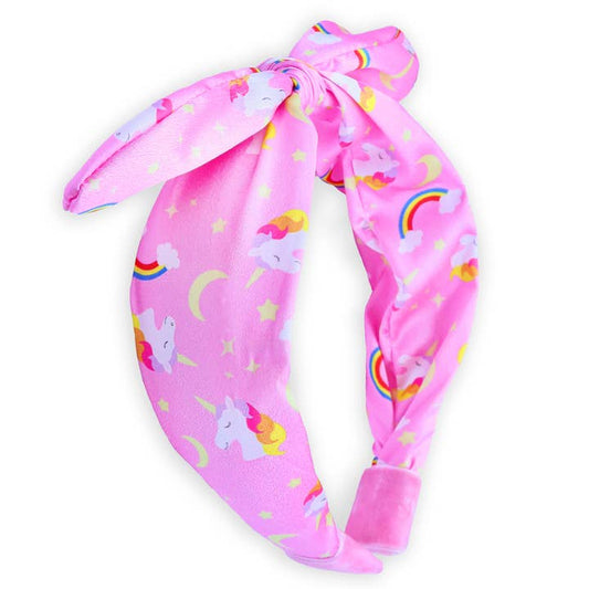 Silky Knotted Rabbit Ear Bow Headband | Pink Unicorn