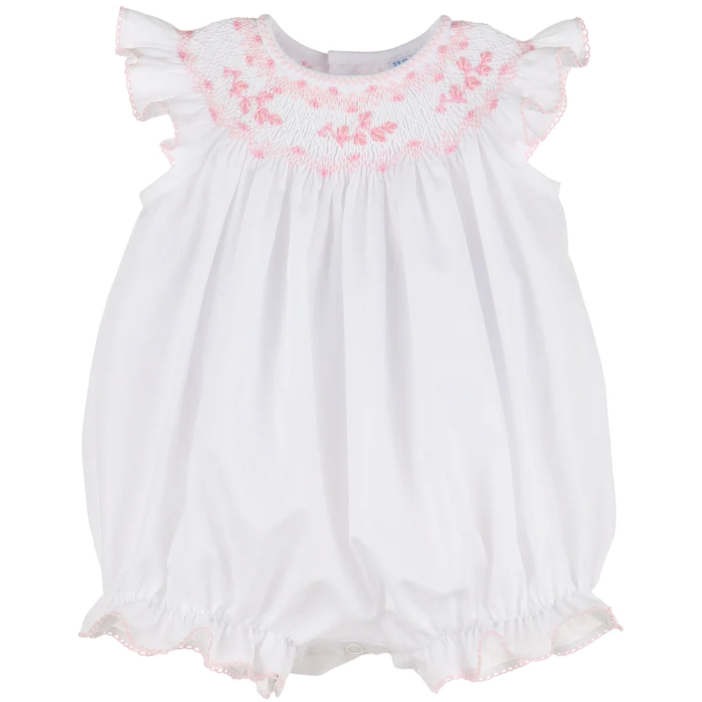 Smocked Feston Bubble | White & Pink