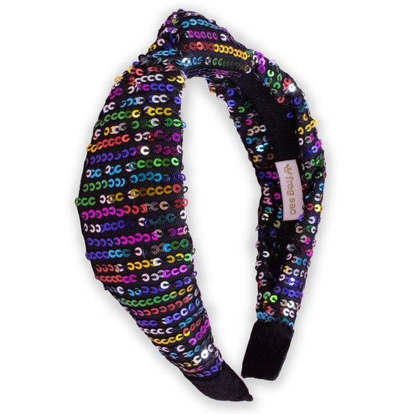 Rainbow Confetti Sequin Knot Headband | Black