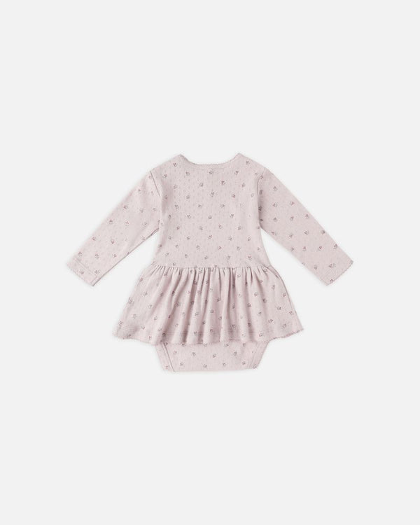 POINTELLE SKIRTED BODYSUIT || LILAC DITSY