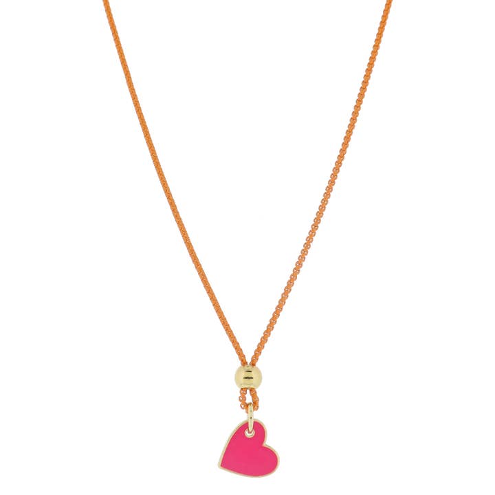 Orange Chain with Gold Bead + Pink Heart Necklace