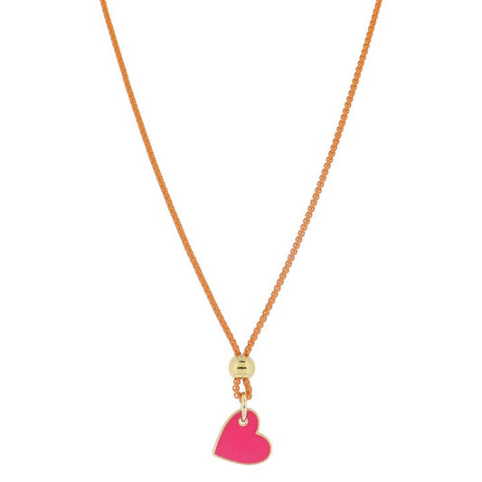 Orange Chain with Gold Bead + Pink Heart Necklace