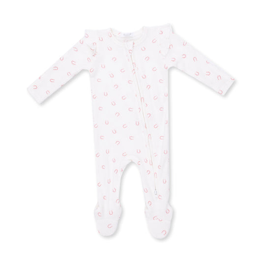 Little Horseshoe Pink | 2 Way Ruffle Sleeve Zipper Footie