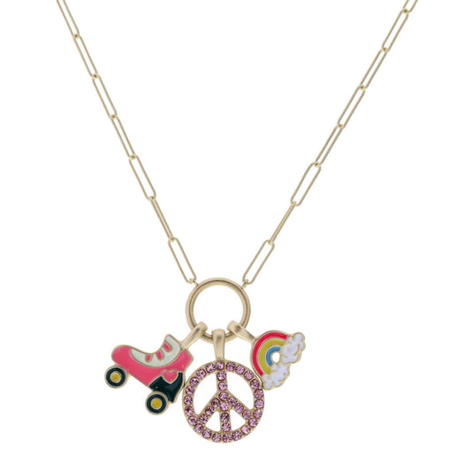 Kids 14" Roller Skate, Peace Sign, Rainbow Necklace