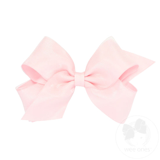 Medium Organza and Grosgrain Overlay Hair Bow | Light Pink