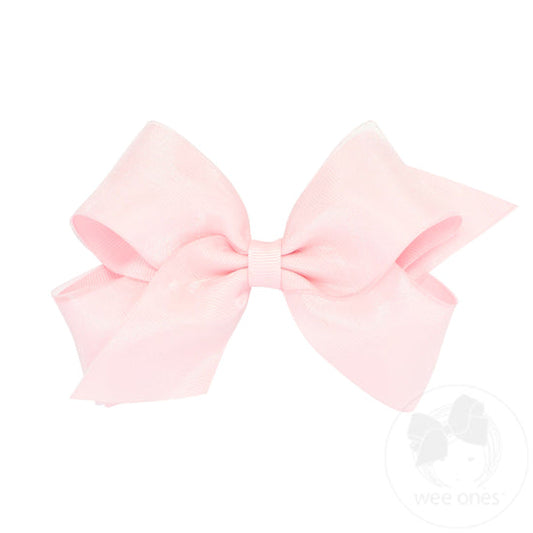 King Organza and Grosgrain Overlay Hair Bow | Light Pink