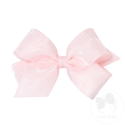 King Organza and Grosgrain Overlay Hair Bow | Powder Pink