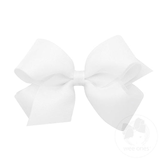 Medium Organza and Grosgrain Overlay Hair Bow | White