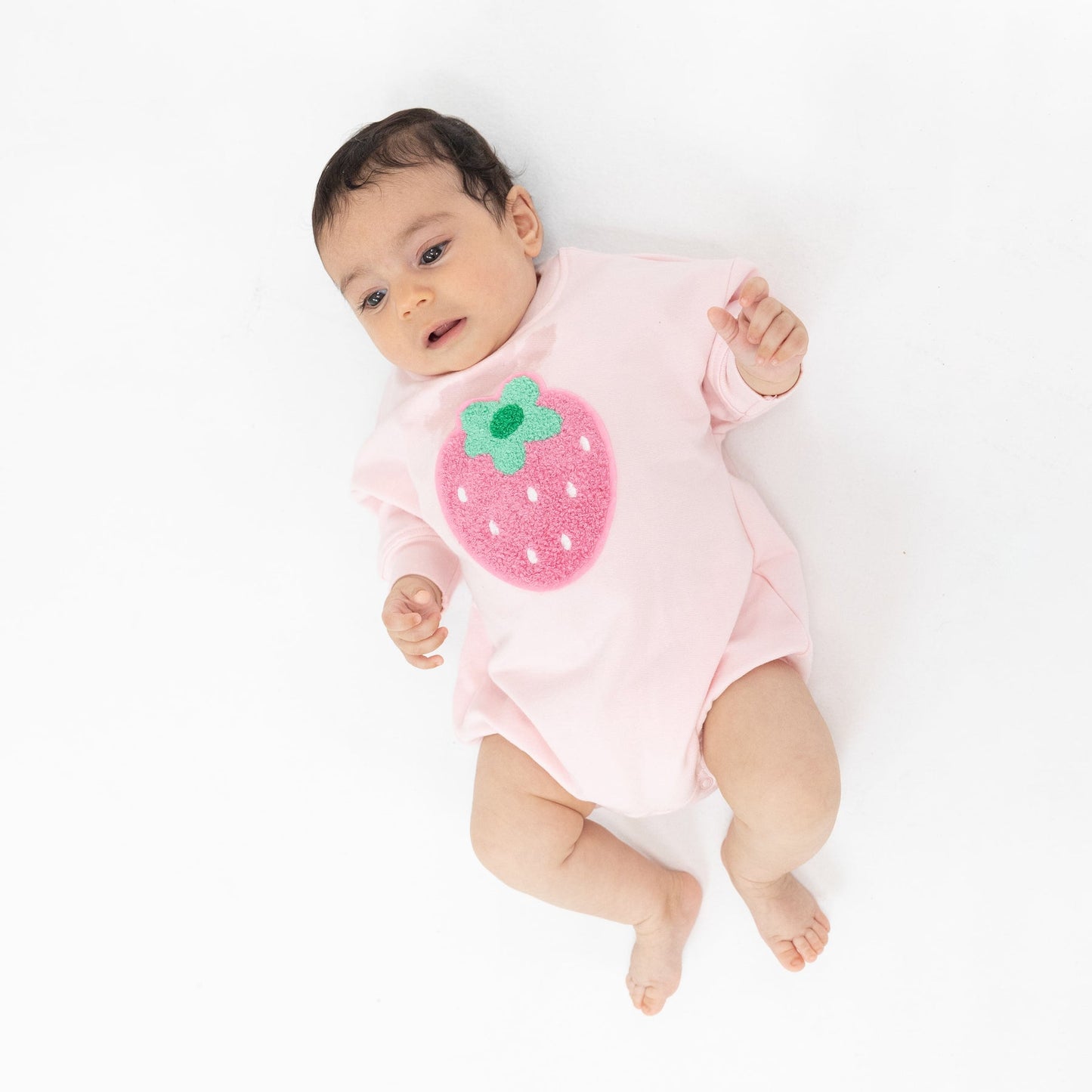 French Terry Sweatshirt Bubble with Applique Patch | Strawberry Swiss Dot