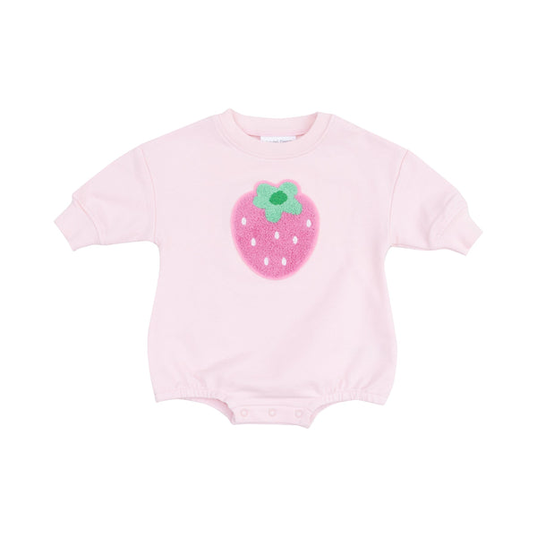 French Terry Sweatshirt Bubble with Applique Patch | Strawberry Swiss Dot