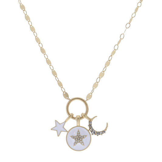 Kids 14" White Star, Star, Moon On Circle Necklace