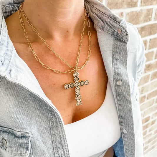 Large Cross Charm | Gold/Black/Diamond