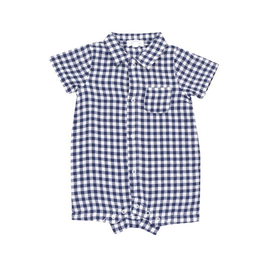 Button Down Polo Shortie | Navy Gingham