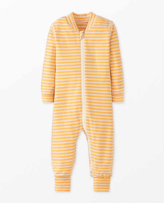 Baby Striped 2-Way Zip Sleeper in HannaSoft | Ecru/ Marigold