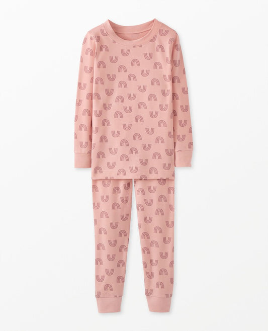 Kids Long John Pajama Set in HannaSoft | Blush Pink Rainbow