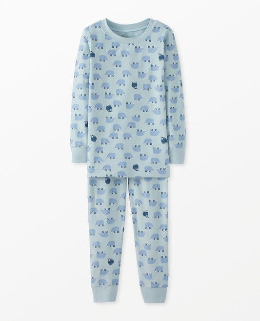 Kids Long John Pajama Set in HannaSoft | Mini Lamb on Celestial Blue