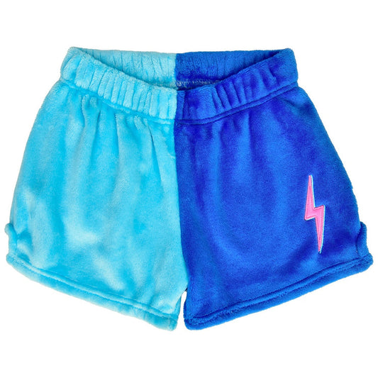 Midnight & Bright Blue Color Block Plush Shorts