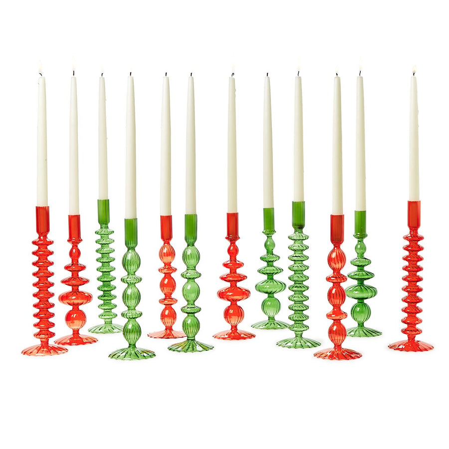 Hand-Blown Glass Taper Candlestick Candleholders Assorted 3 Designs