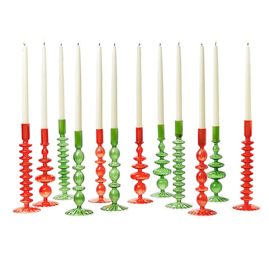 Hand-Blown Glass Taper Candlestick Candleholders Assorted 3 Designs