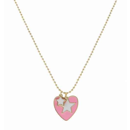 Kids 14" White Star On Pink Heart Disc Star Necklace