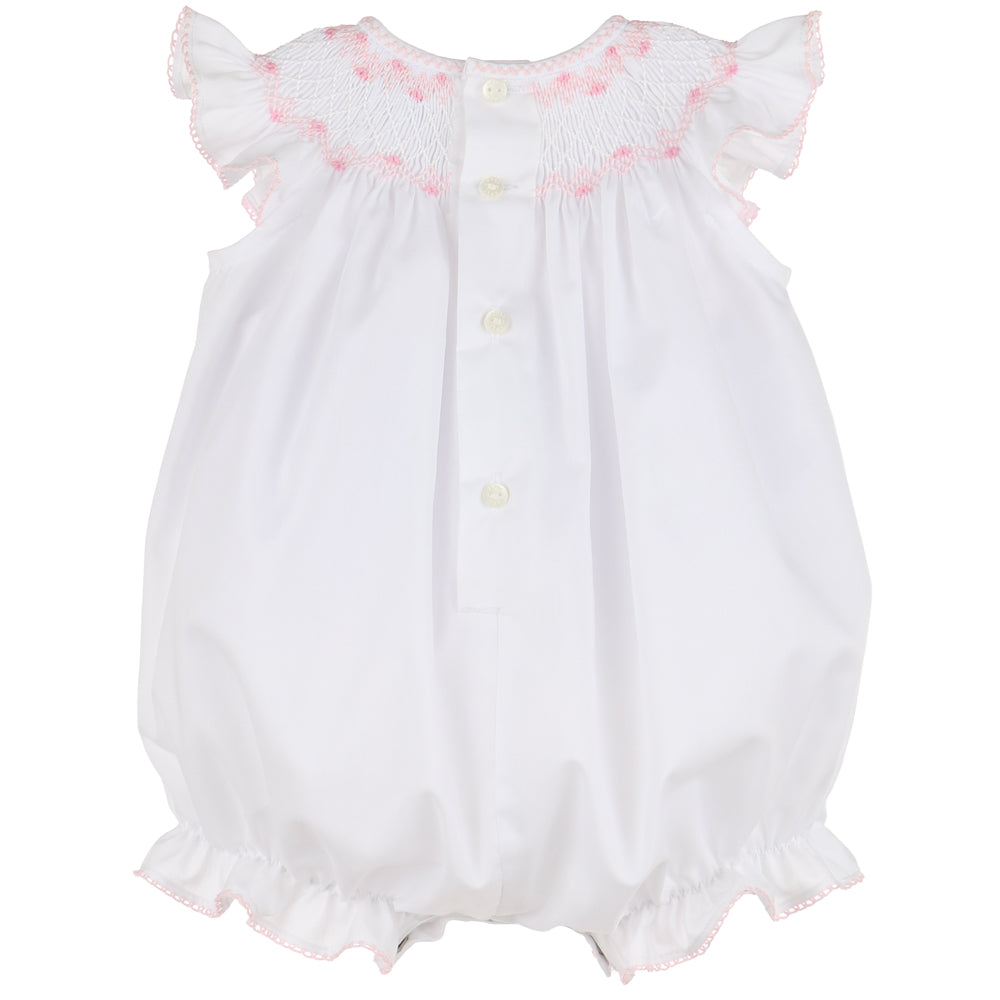 Smocked Feston Bubble | White & Pink