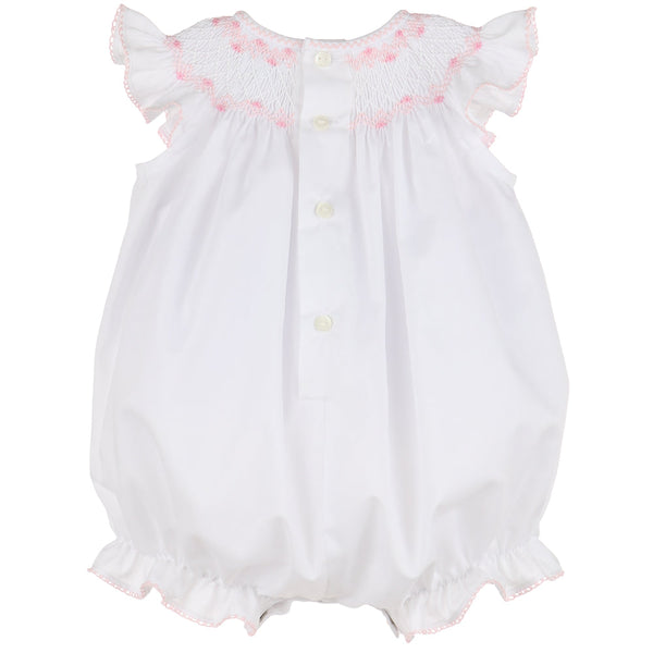 Smocked Feston Bubble | White & Pink