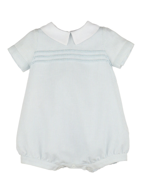 Pleated Embroidered Boy Bubble | Blue