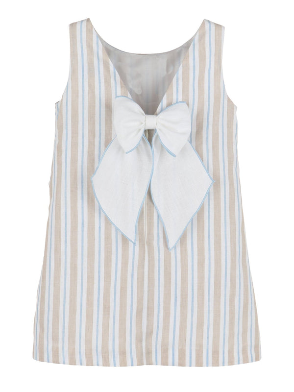 Stripes Cross Front Dress | Beige