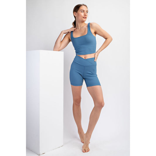 Rib Square Neck Crop | Iron Blue