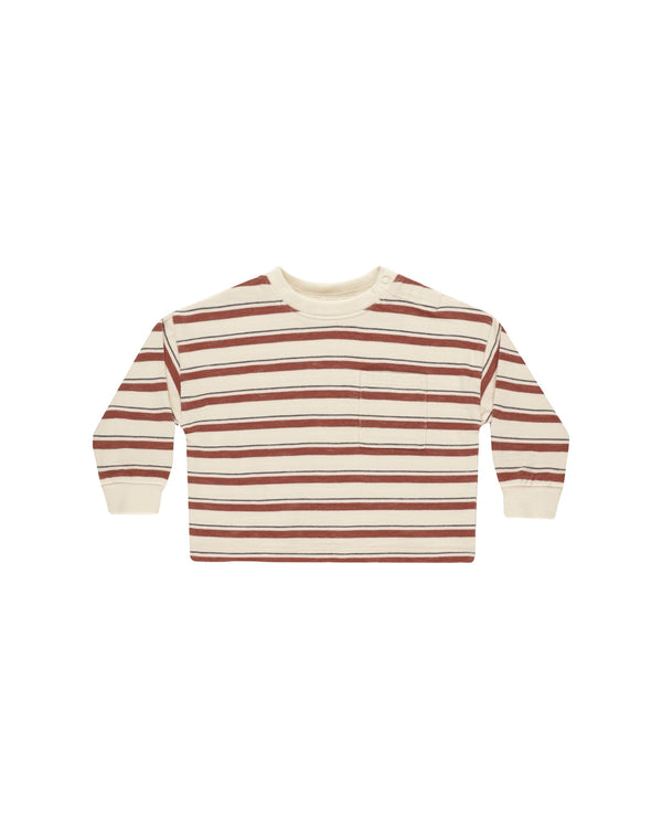 RELAXED LONG SLEEVE TEE | BRICK STRIPE