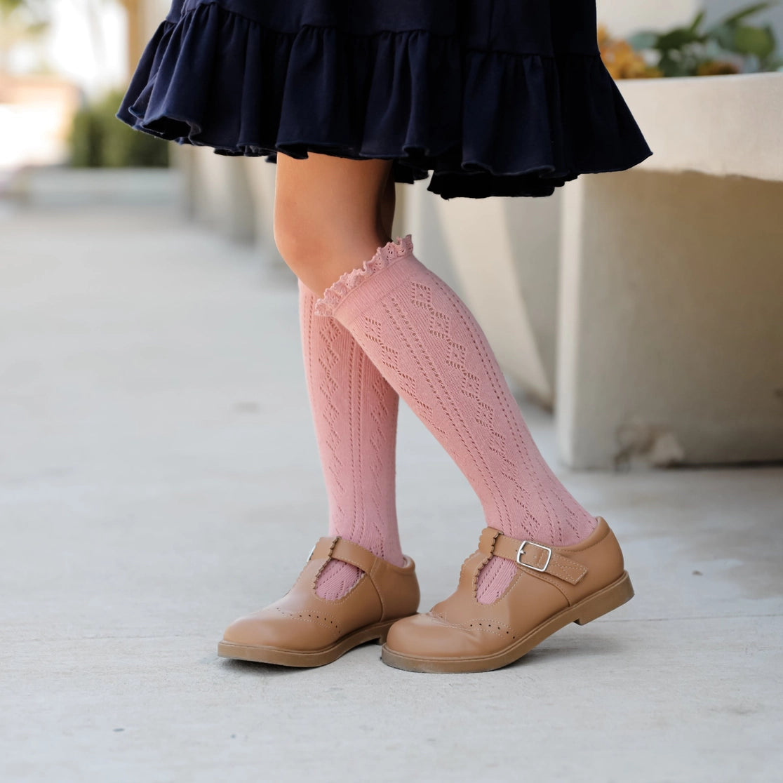 Fancy Lace Top Knee High Socks | Blush