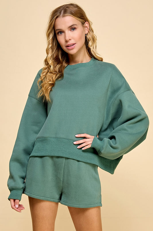 Dropped Shoulder Sweatshirt Set | Hunter Green
