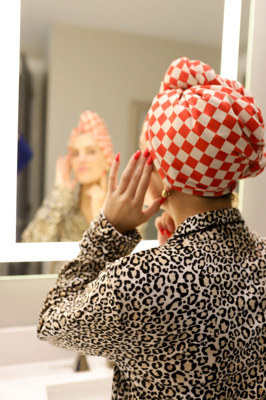 Towel Hair Wrap | Red Checkered