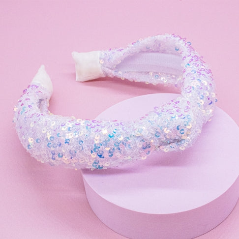 Sparkly Sequin Knot Headband | White