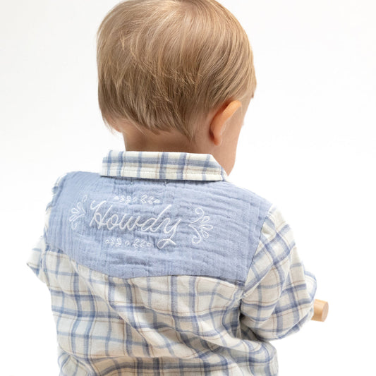 Long Sleeve Western Pearl Snap Shirt | Blue Plaid