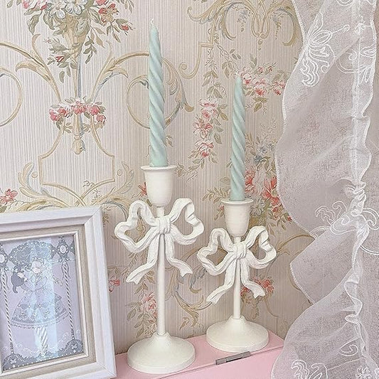 Metal Bow Candle Holder | White | Large