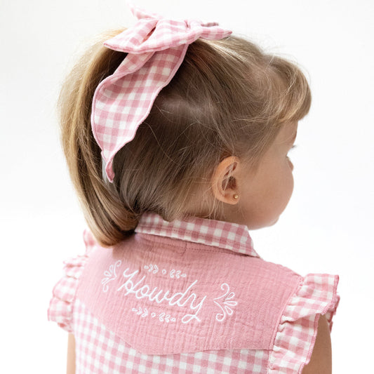 Western Pearl Snap Dress + Diaper Cover | Rose Pink Plaid