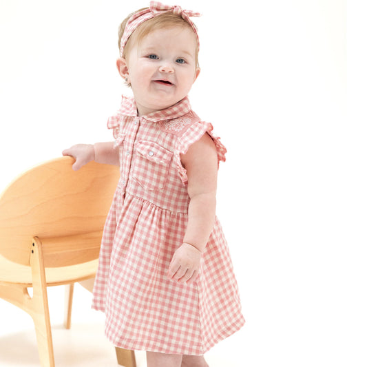 Western Pearl Snap Dress + Diaper Cover | Rose Pink Plaid