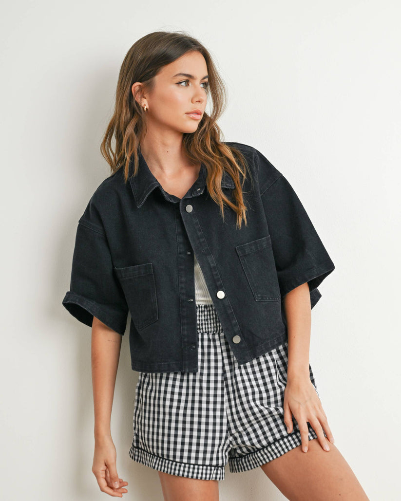 Button Front Cropped Shirt | Black