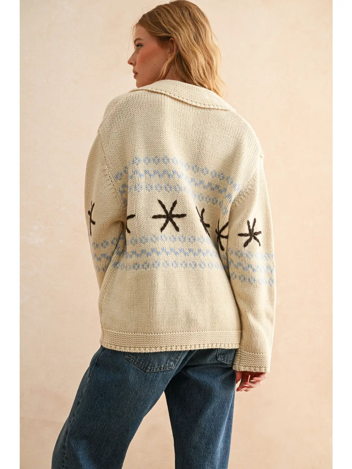 Snow Flake Pattern Button Front Sweater Jacket