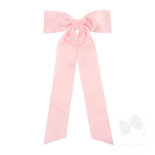 Medium Velvet Bow w/ Streamer Tails | Light Pink