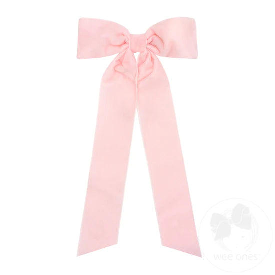 Medium Velvet Bow w/ Streamer Tails | Light Pink