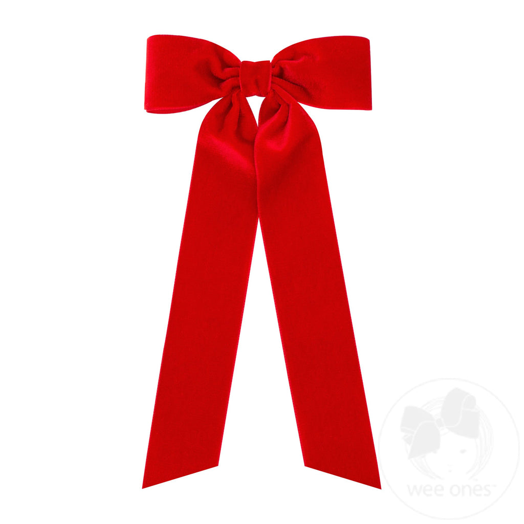 Medium Velvet Bow w/ Streamer Tails | Red