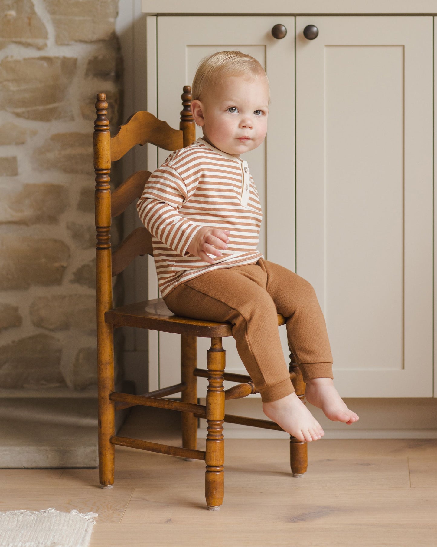 Long Sleeve Henley Tee | Cinnamon Stripe