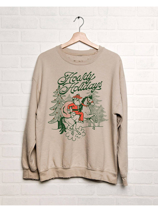 Howdy Holidays Sand Thrifted Sweatshirt