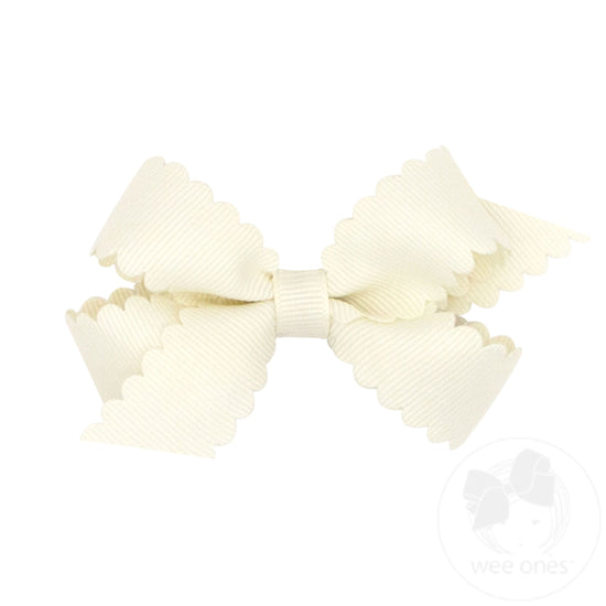 Mini Grosgrain Hair Bow with Scalloped Edge | Antique