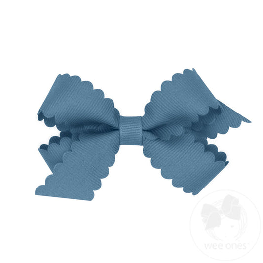 Mini Grosgrain Hair Bow with Scalloped Edge | Denim