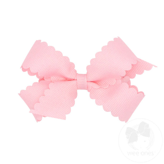 Mini Grosgrain Hair Bow with Scalloped Edge | Light Pink