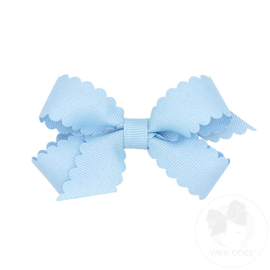 Mini Grosgrain Hair Bow with Scalloped Edge | Millennial Blue