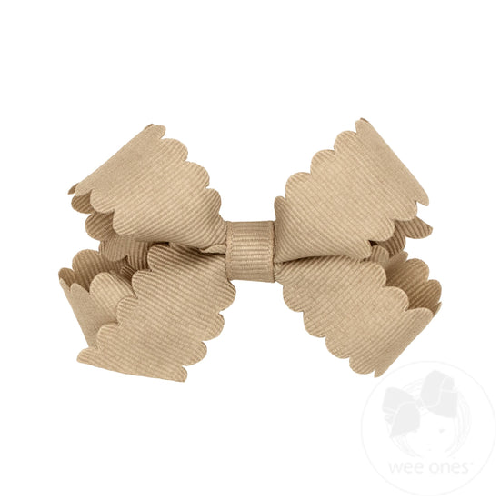 Mini Grosgrain Hair Bow with Scalloped Edge | Oat